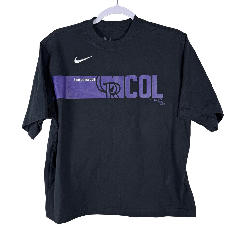 Nike Colorado Rockies T-Shirt Womens Small Black Purple MLB Graphic Tee Fan Gear